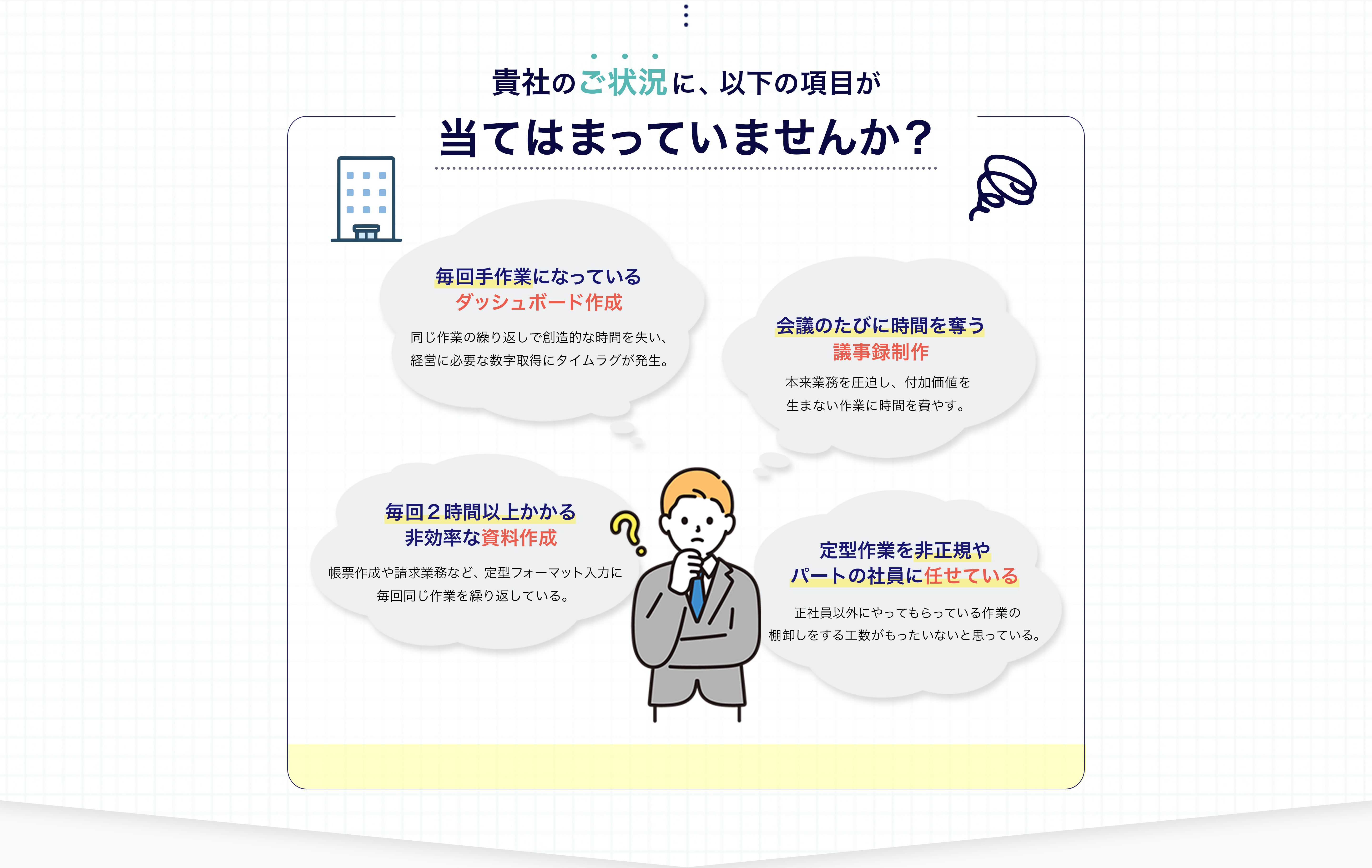 貴社のご状況に、以下の項目があてはまっていませんか？